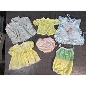 Vintage Baby Clothes Lot 1960s–80s Dresses Rompers Diaper Covers 6 Pc misc sizes